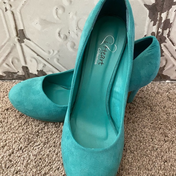 iHeart Aqua Faux Suede Heels - Picture 2 of 7